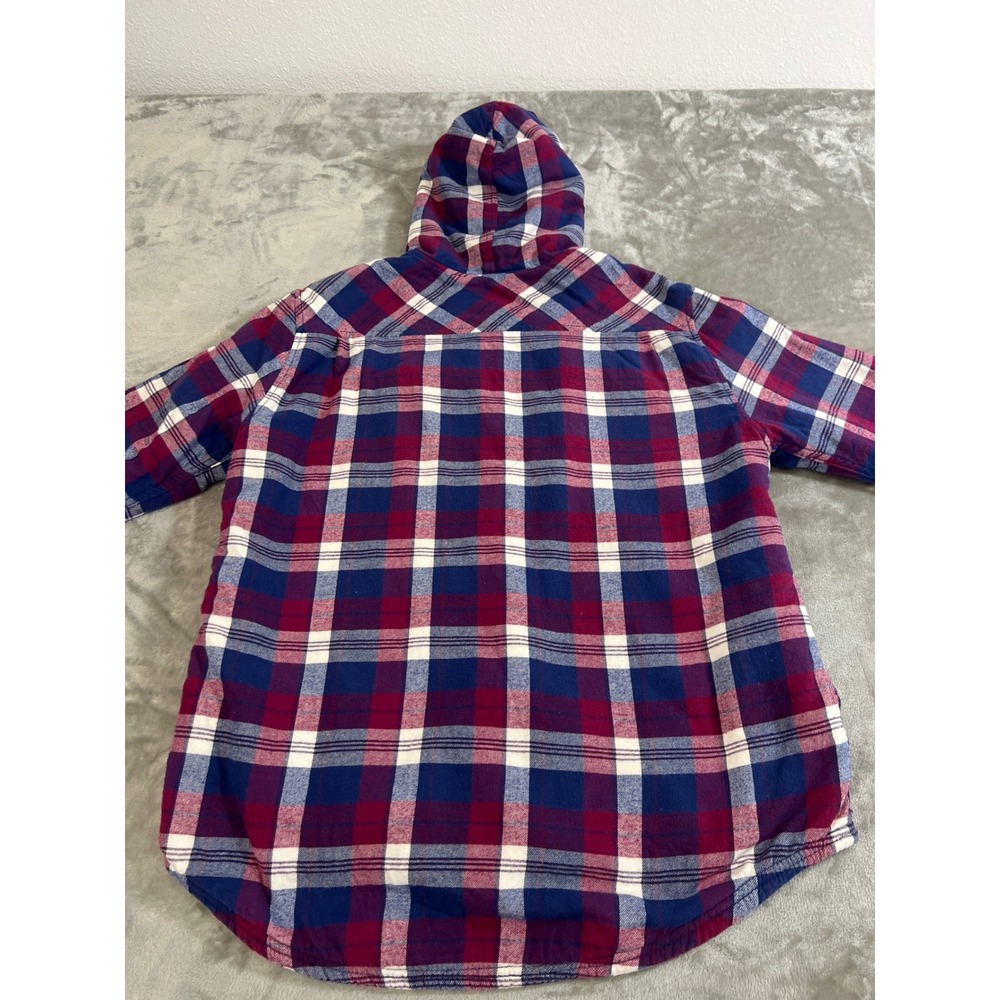 Boston Traders Mens Sherpa Lined Plaid Flannel Hooded Shirt Jacket Red Blue L - Picture 6 of 14